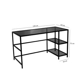 Hanah Home Mesa de Estudio M101F 130x60cm, Cristal Templado y Metal, Diseño Moderno e Industrial